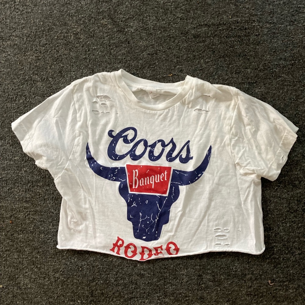Coors banquet rodeo distressed cropped tee